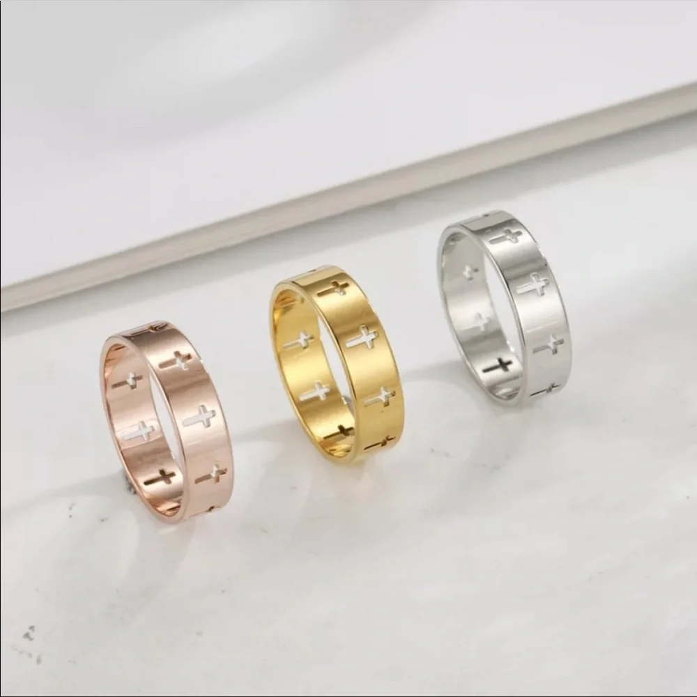 Stainless Steel Ring Silver Cross Women's Men's Ring Engagement Wedding Ring